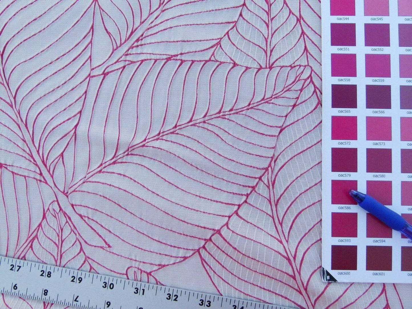 Scalamandre Sagamore Hill Coral Pink Silk Lampas Tropical Foliage Old World Weavers MSRP USD 492/Y