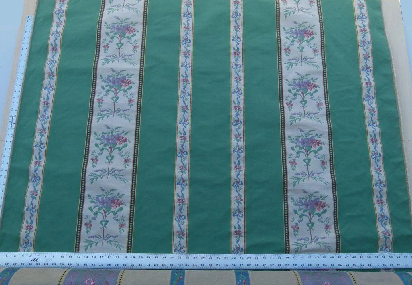By Yd Scalamandre Fonthill Josephine  Multi/green White Cotton Floral Stripe MSRP USD 204/Y