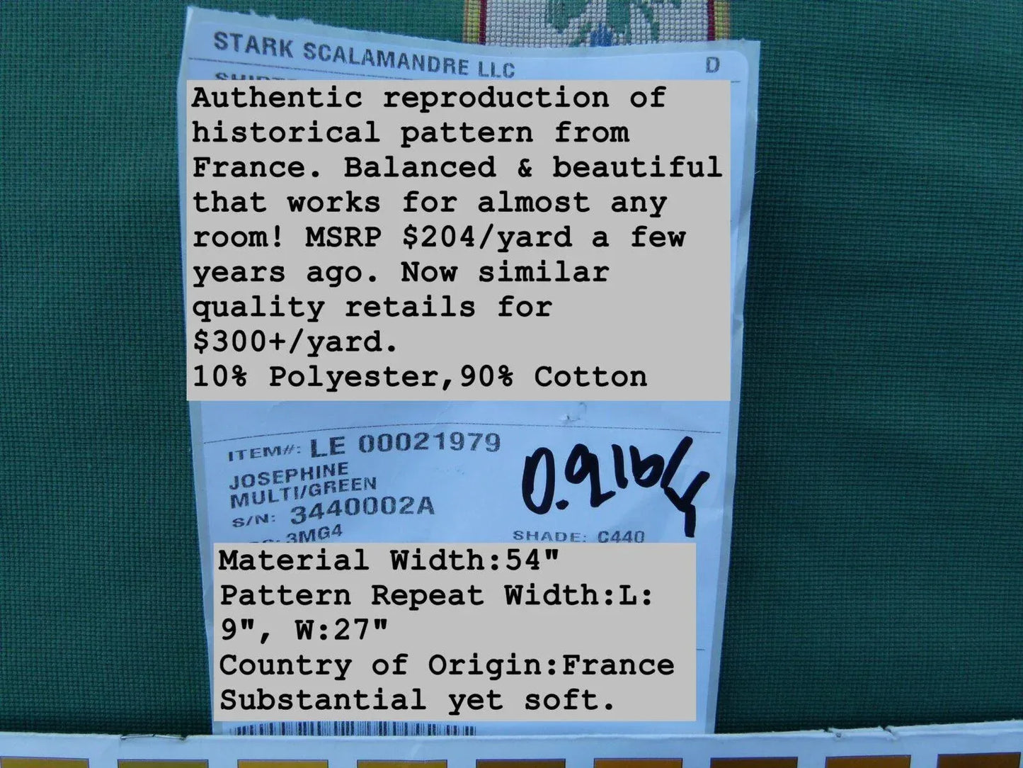 By Yd Scalamandre Fonthill Josephine  Multi/green White Cotton Floral Stripe MSRP USD 204/Y