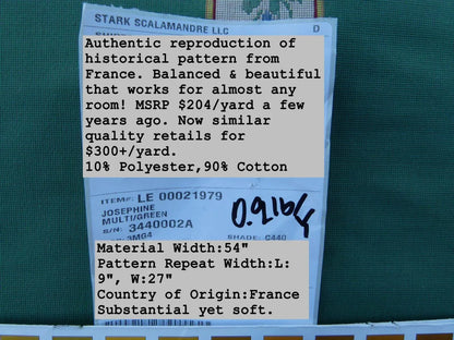 By Yd Scalamandre Fonthill Josephine  Multi/green White Cotton Floral Stripe MSRP USD 204/Y