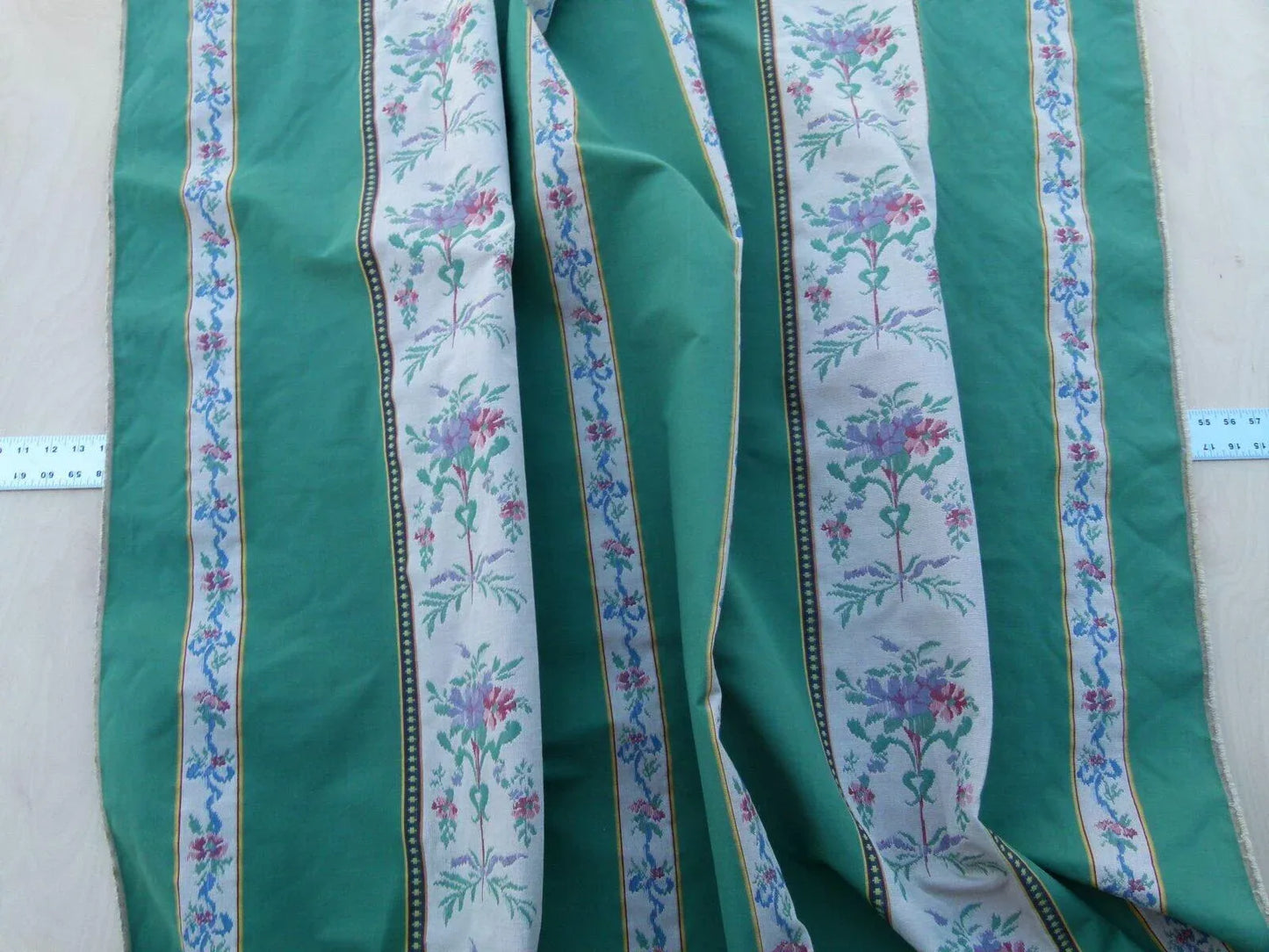 By Yd Scalamandre Fonthill Josephine  Multi/green White Cotton Floral Stripe MSRP USD 204/Y