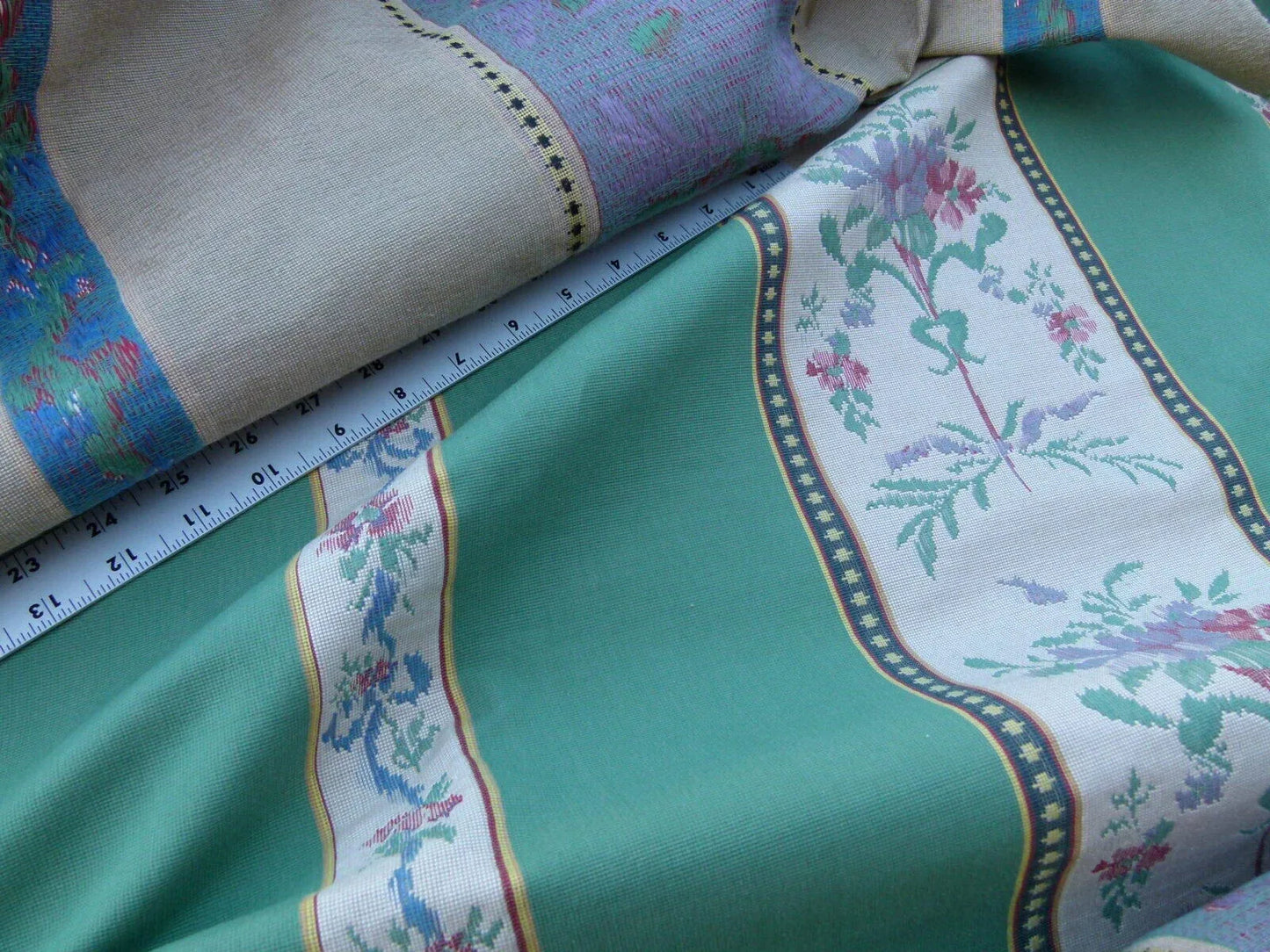 By Yd Scalamandre Fonthill Josephine  Multi/green White Cotton Floral Stripe MSRP USD 204/Y