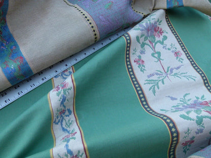 By Yd Scalamandre Fonthill Josephine  Multi/green White Cotton Floral Stripe MSRP USD 204/Y
