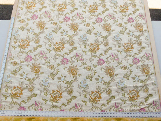 Scalamandre Old World Weavers Allegra Lampas II Candlelight Cream White Brown Blue Pink  Silk  Heavy- By The Yard- MSRP USD 796/Y!