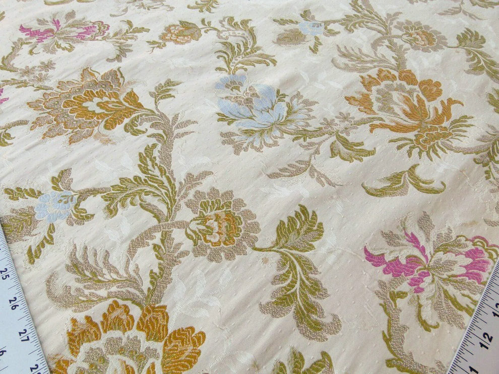 Scalamandre Old World Weavers Allegra Lampas II Candlelight Cream White Brown Blue Pink  Silk  Heavy- By The Yard- MSRP USD 796/Y!
