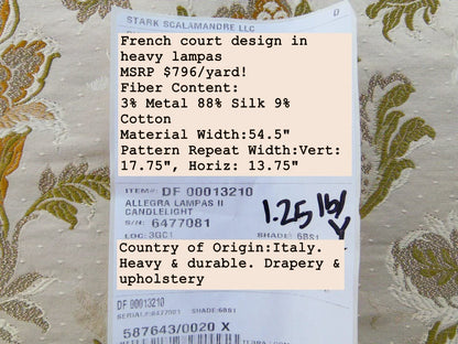 Scalamandre Old World Weavers Allegra Lampas II Candlelight Cream White Brown Blue Pink  Silk  Heavy- By The Yard- MSRP USD 796/Y!
