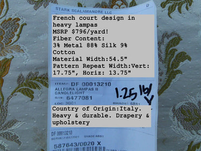 By Yd Scalamandre Old World Weavers Allegra Lampas II Candlelight Silk Oww Heavy MSRP USD 796/Y!