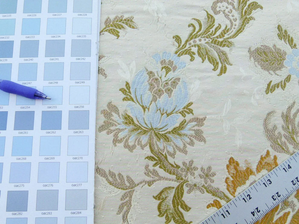 Scalamandre Old World Weavers Allegra Lampas II Candlelight Cream White Brown Blue Pink  Silk  Heavy- By The Yard- MSRP USD 796/Y!