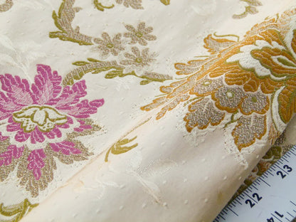 Scalamandre Old World Weavers Allegra Lampas II Candlelight Cream White Brown Blue Pink  Silk  Heavy- By The Yard- MSRP USD 796/Y!