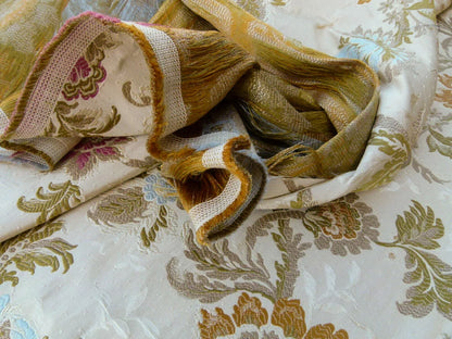 Scalamandre Old World Weavers Allegra Lampas II Candlelight Cream White Brown Blue Pink  Silk  Heavy- By The Yard- MSRP USD 796/Y!