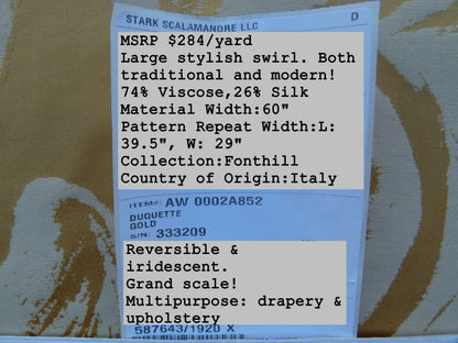 By Yd Scalamandre Duquette Fh Gold Old World Weavers Silk Damask Swirl MSRP USD 284/Y