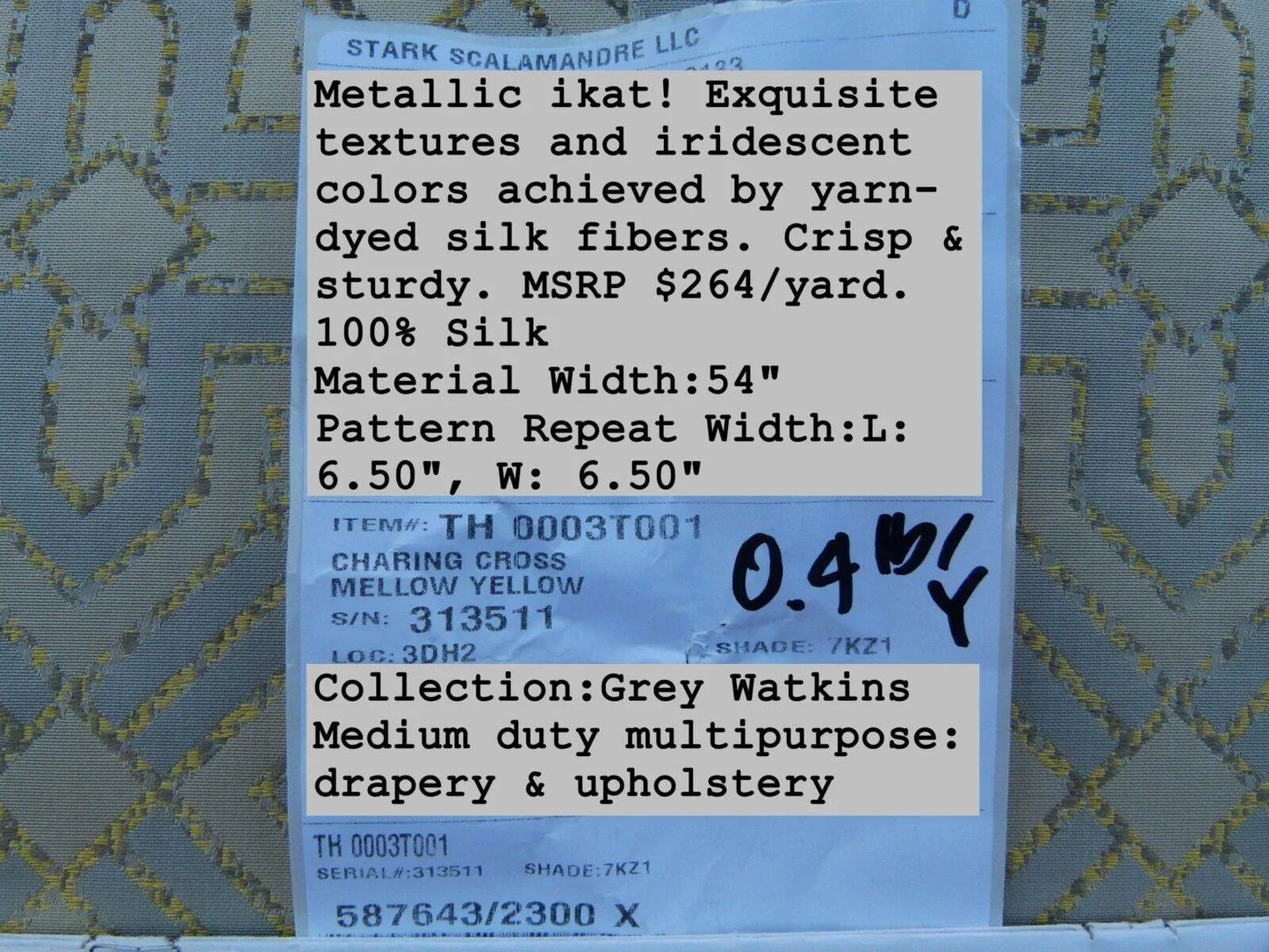 By Yd Scalamandre Charing Cross Gw Mellow Yellow Grey Watkins Iridescent MSRP USD 264/Y