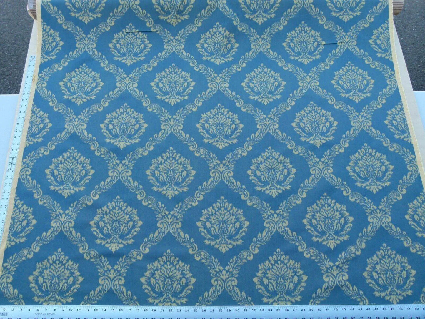 Scalamandre  Old World Weavers Cortona Damask Bleu Blue Tan Grey Watkins Renaissance Cotton Rayon