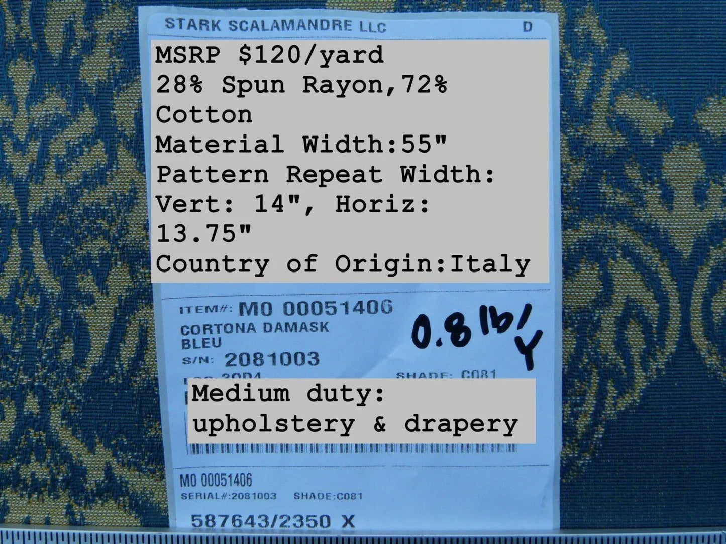 Scalamandre  Old World Weavers Cortona Damask Bleu Blue Tan Grey Watkins Renaissance Cotton Rayon