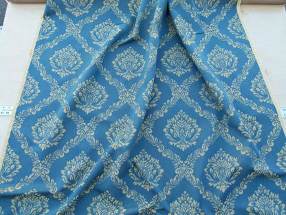 Scalamandre  Old World Weavers Cortona Damask Bleu Blue Tan Grey Watkins Renaissance Cotton Rayon