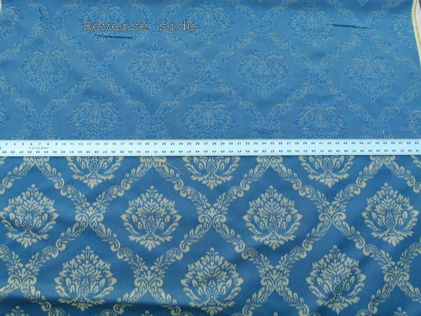 Scalamandre  Old World Weavers Cortona Damask Bleu Blue Tan Grey Watkins Renaissance Cotton Rayon