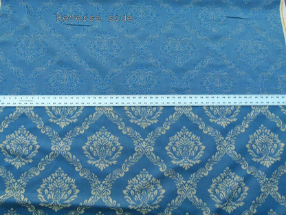 Scalamandre  Old World Weavers Cortona Damask Bleu Blue Tan Grey Watkins Renaissance Cotton Rayon