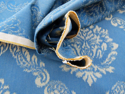 Scalamandre  Old World Weavers Cortona Damask Bleu Blue Tan Grey Watkins Renaissance Cotton Rayon