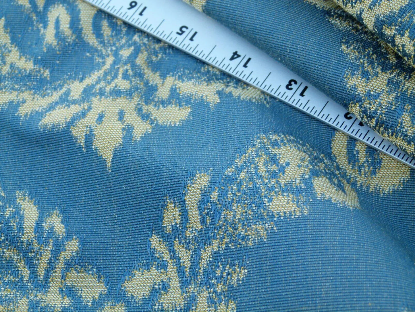 Scalamandre  Old World Weavers Cortona Damask Bleu Blue Tan Grey Watkins Renaissance Cotton Rayon