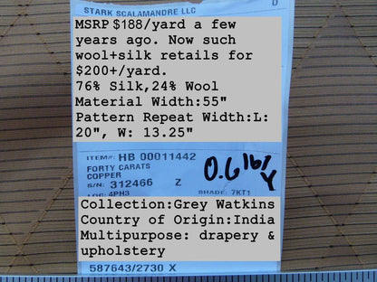 By Yd Scalamandre Forty Carats Copper Grey Watkins Silk Wool Jacquard Diamond Harlequin MSRP USD188/Y