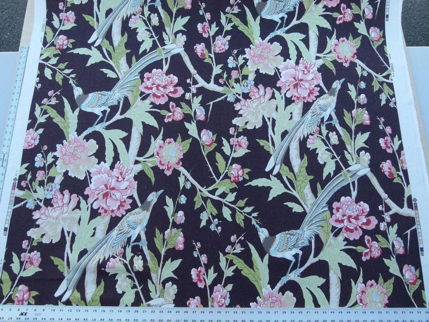 Scalamandre Devon Chocolate Black Deep Brown Chinoiserie Bird Flower Print Old World Weavers