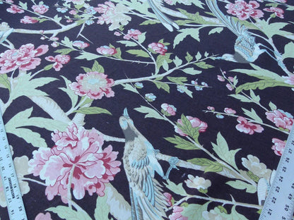 Scalamandre Devon Chocolate Black Deep Brown Chinoiserie Bird Flower Print Old World Weavers