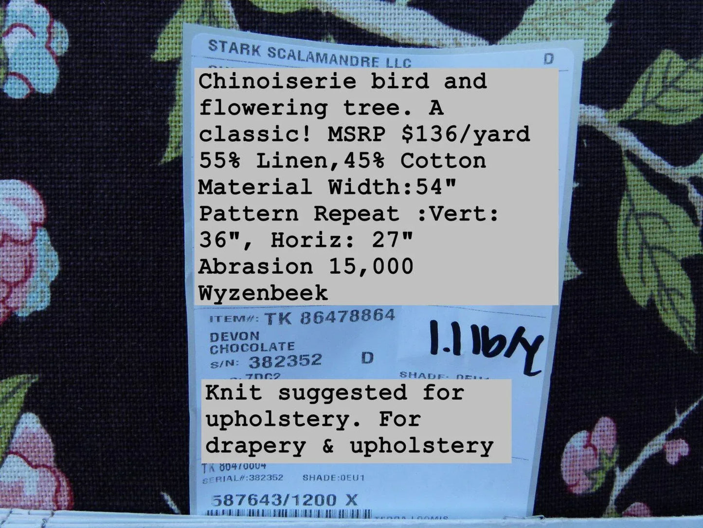 Scalamandre Devon Chocolate Black Deep Brown Chinoiserie Bird Flower Print Old World Weavers