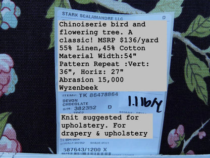Scalamandre Devon Chocolate Black Deep Brown Chinoiserie Bird Flower Print Old World Weavers