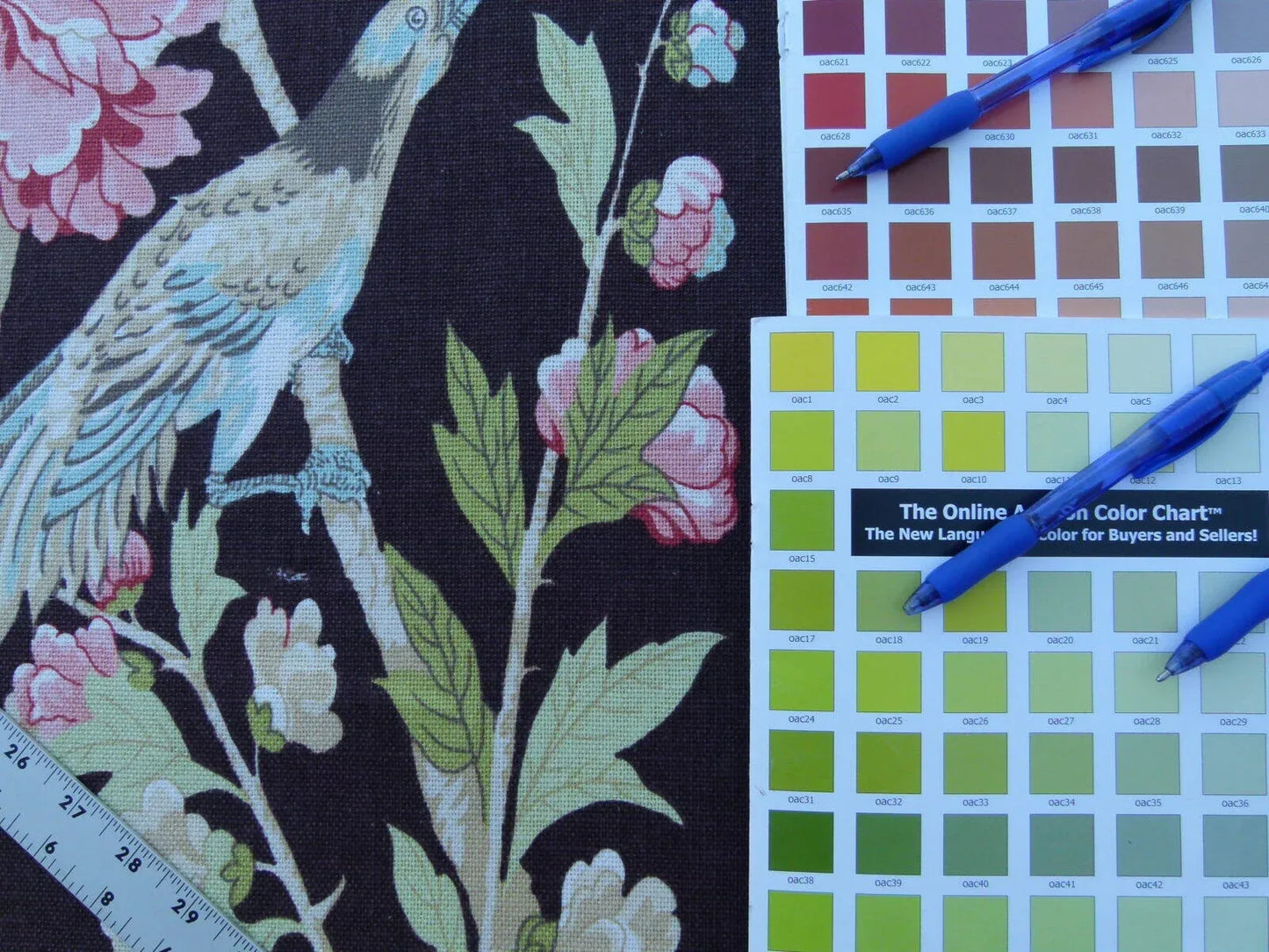 Scalamandre Devon Chocolate Black Deep Brown Chinoiserie Bird Flower Print Old World Weavers