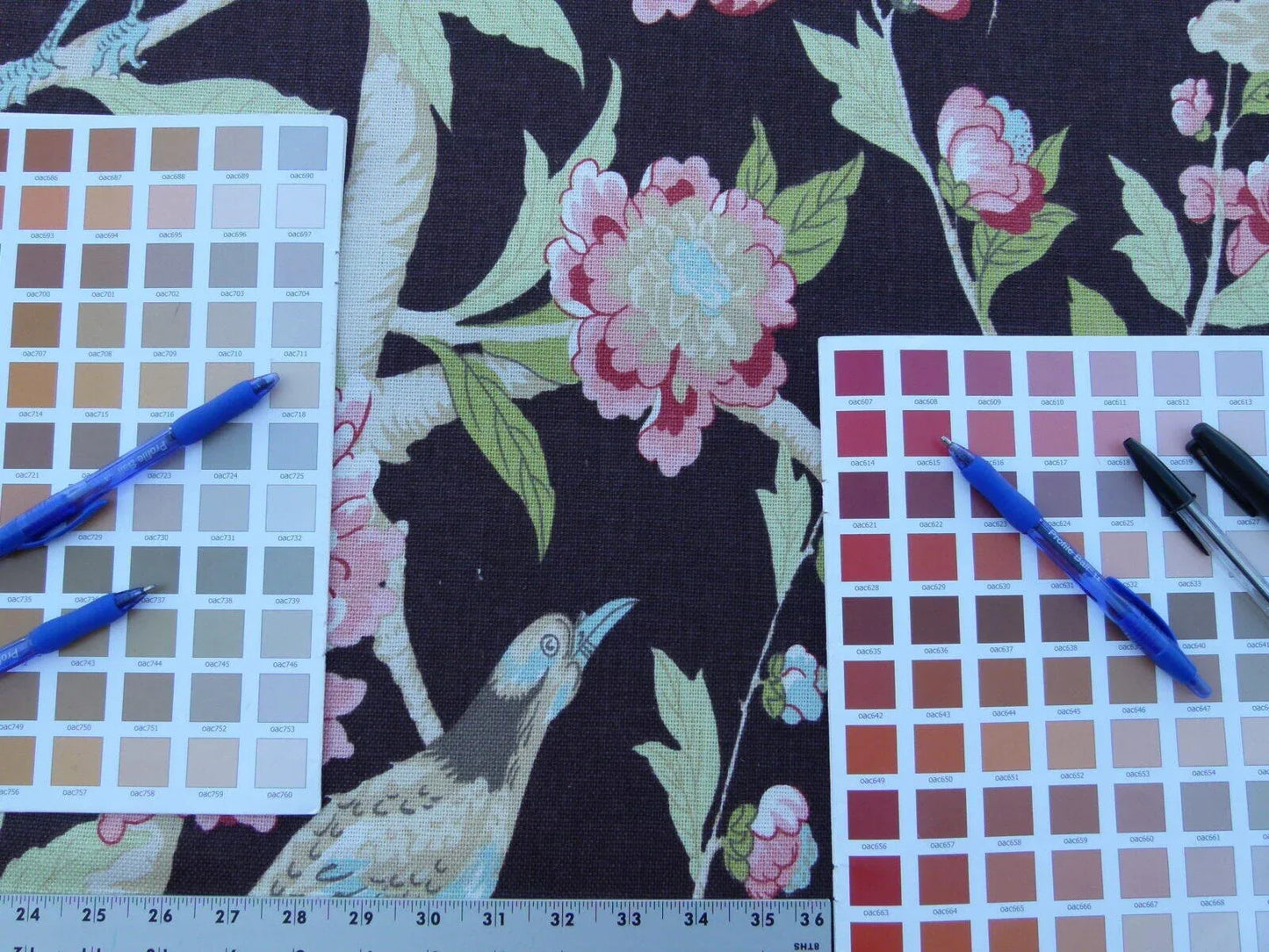 Scalamandre Devon Chocolate Black Deep Brown Chinoiserie Bird Flower Print Old World Weavers