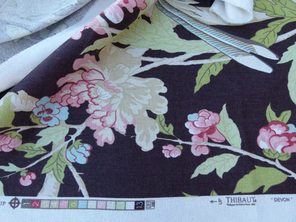 Scalamandre Devon Chocolate Black Deep Brown Chinoiserie Bird Flower Print Old World Weavers
