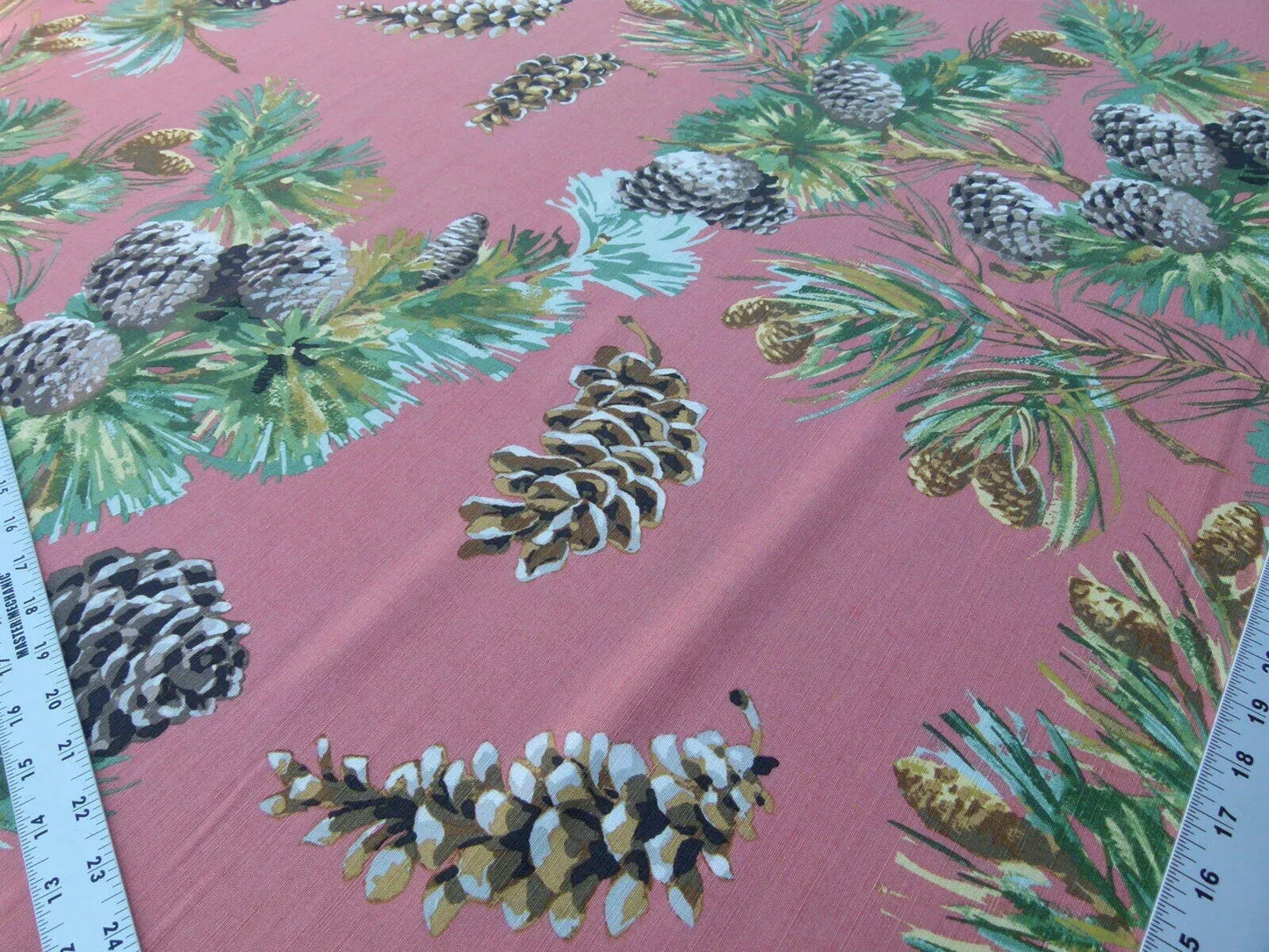 By Yd Scalamandre Evergreen Gw Salmon Pine Cone Hand Printed MSRP USD 441/Y