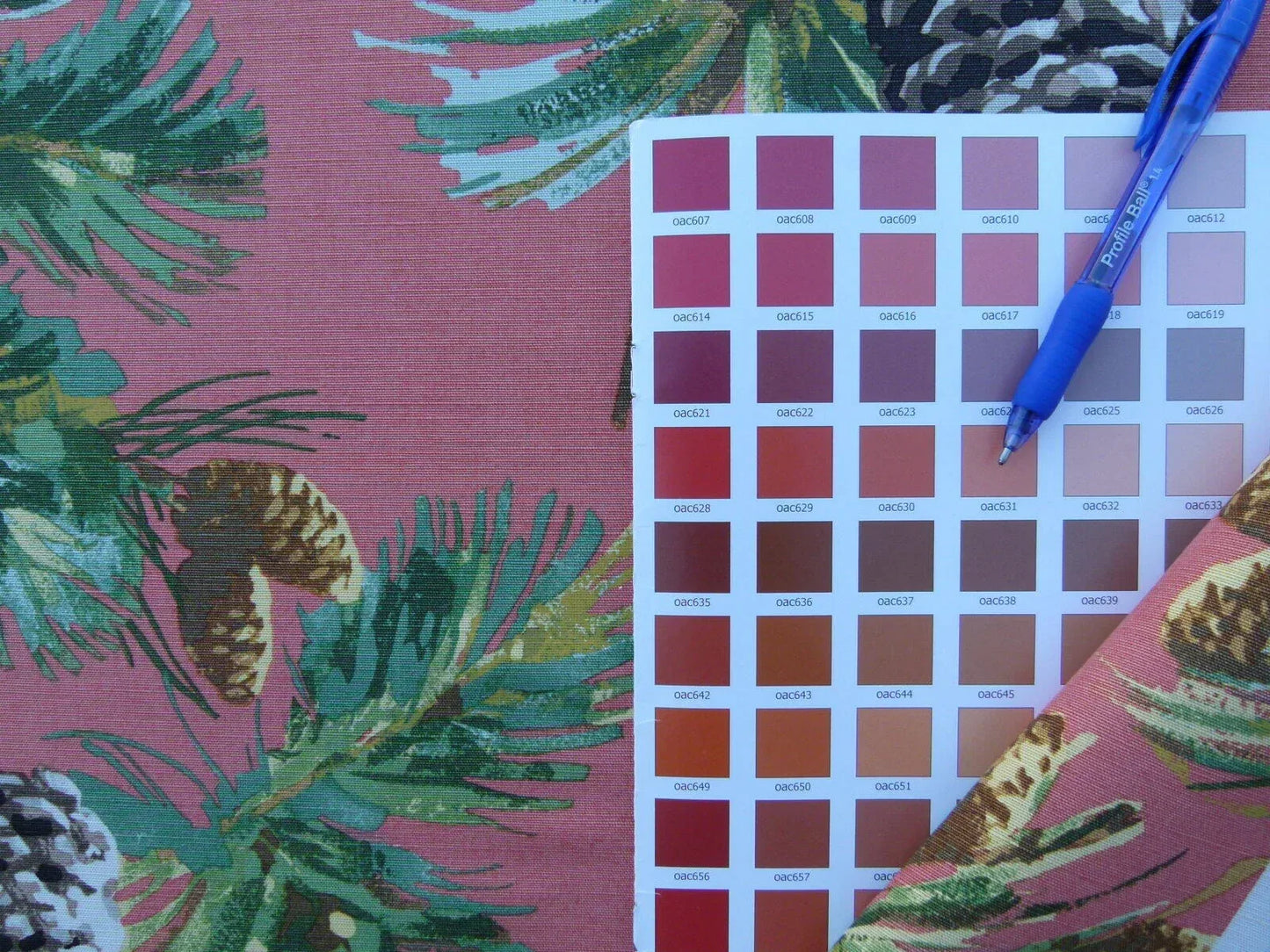 By Yd Scalamandre Evergreen Gw Salmon Pine Cone Hand Printed MSRP USD 441/Y