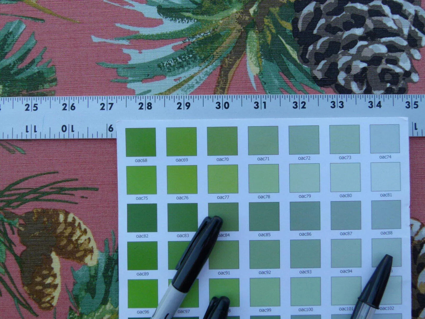 By Yd Scalamandre Evergreen Gw Salmon Pine Cone Hand Printed MSRP USD 441/Y