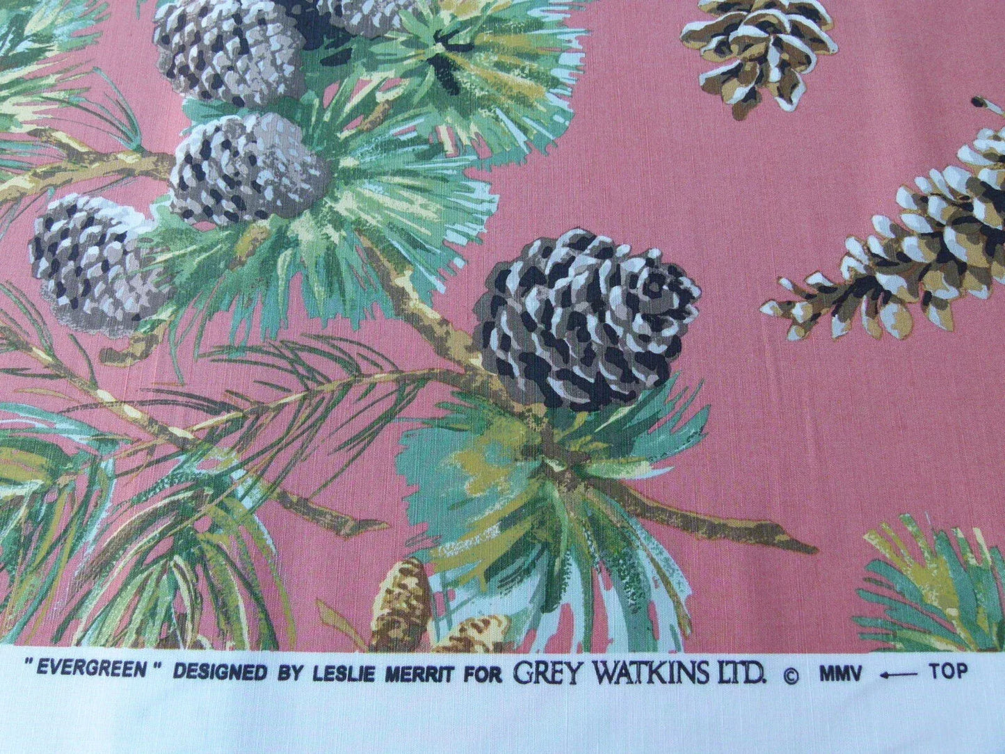 By Yd Scalamandre Evergreen Gw Salmon Pine Cone Hand Printed MSRP USD 441/Y