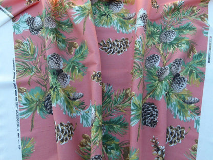 By Yd Scalamandre Evergreen Gw Salmon Pine Cone Hand Printed MSRP USD 441/Y