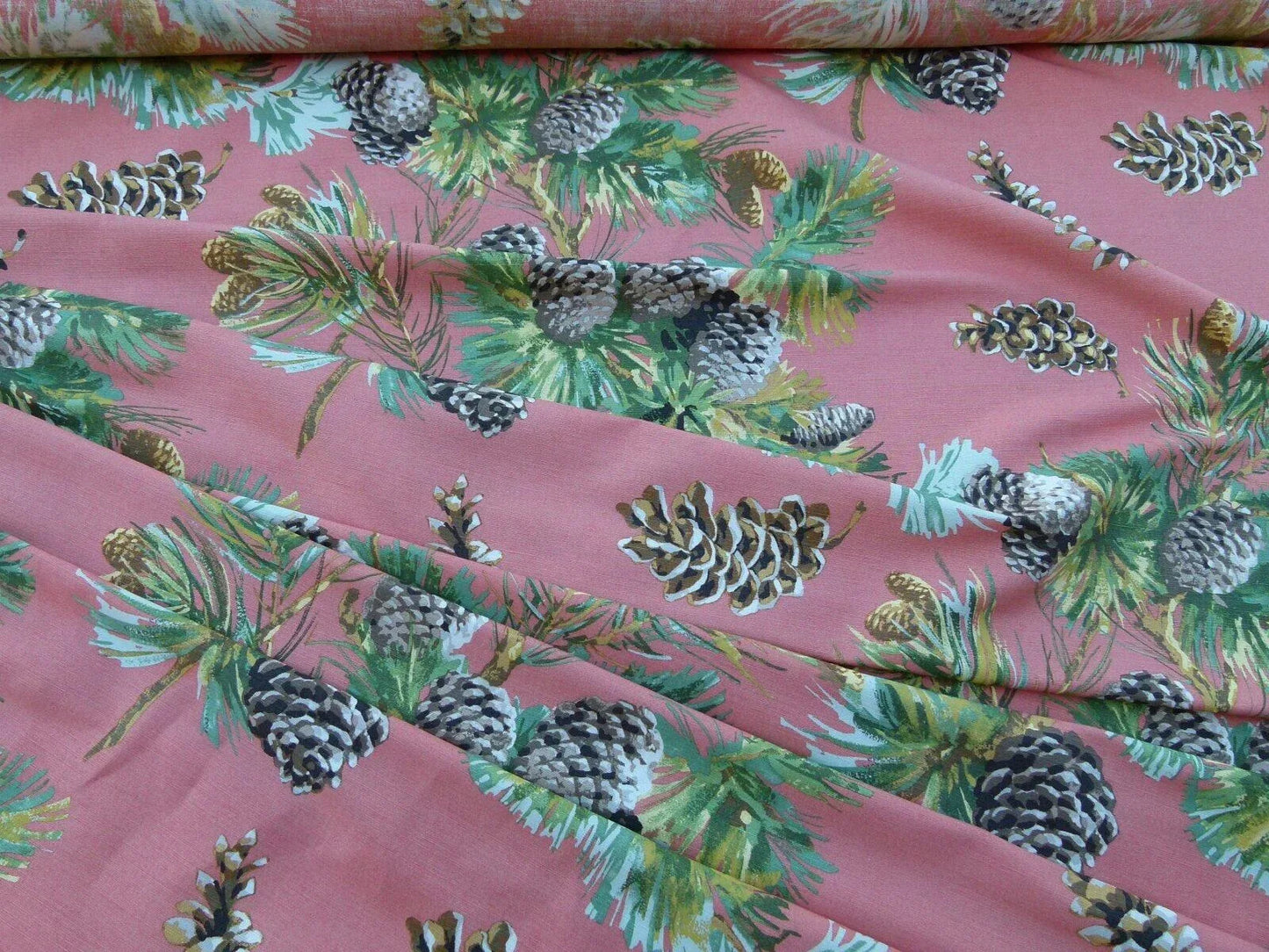 By Yd Scalamandre Evergreen Gw Salmon Pine Cone Hand Printed MSRP USD 441/Y