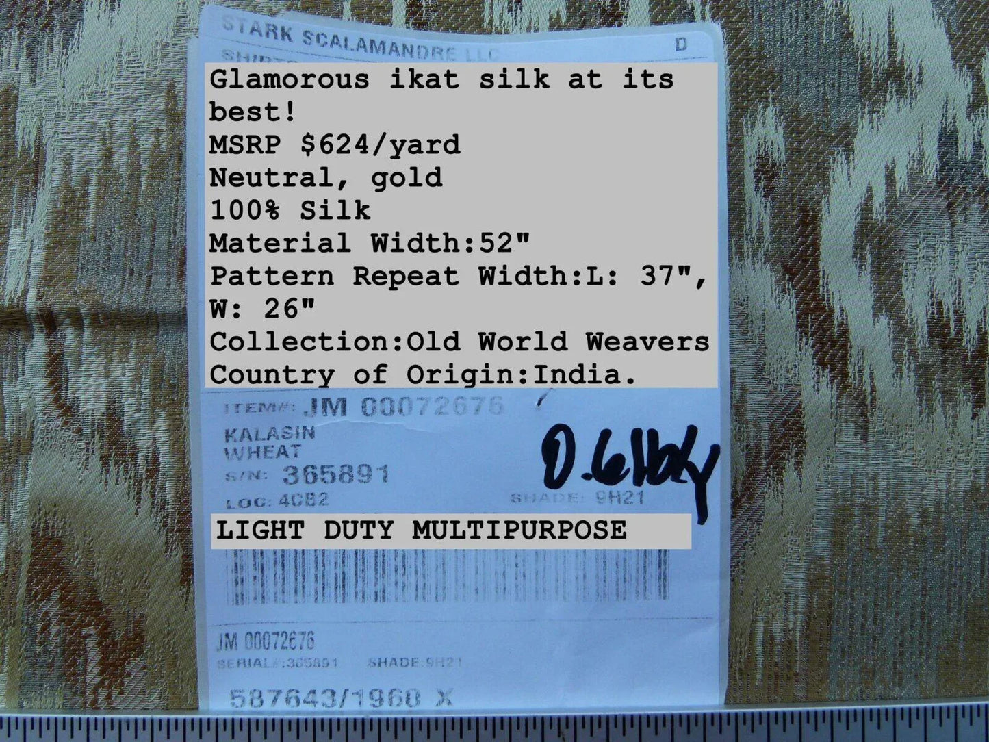 By Yd Scalamandre Kalasin Wheat Gold Old World Weavers Silk Ikat MSRP USD 624/Y