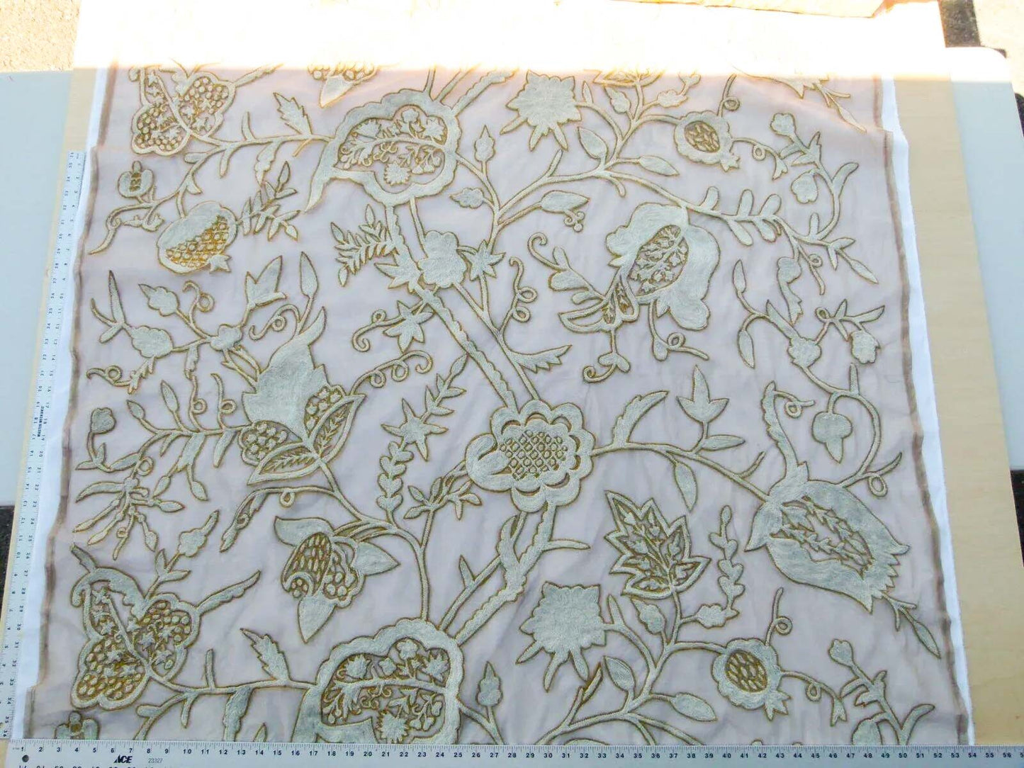 Scalamandre Sikandra Crewel Sheer Ivory Multi Wool Hand Crewel Old World Weavers MSRP USD 770/Y