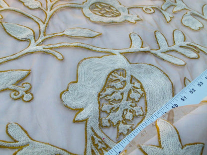 Scalamandre Sikandra Crewel Sheer Ivory Multi Wool Hand Crewel Old World Weavers MSRP USD 770/Y