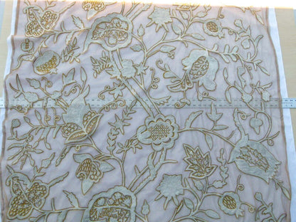 Scalamandre Sikandra Crewel Sheer Ivory Multi Wool Hand Crewel Old World Weavers MSRP USD 770/Y