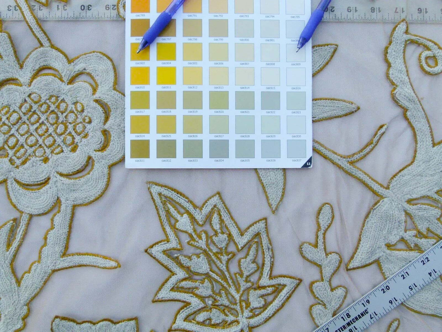 Scalamandre Sikandra Crewel Sheer Ivory Multi Wool Hand Crewel Old World Weavers MSRP USD 770/Y