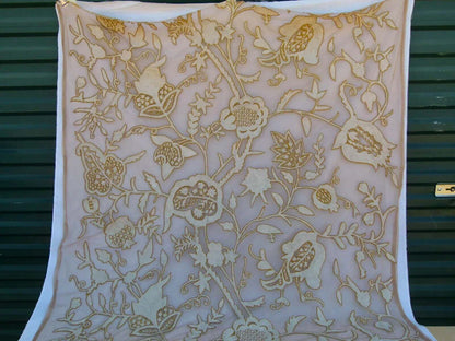 Scalamandre Sikandra Crewel Sheer Ivory Multi Wool Hand Crewel Old World Weavers MSRP USD 770/Y