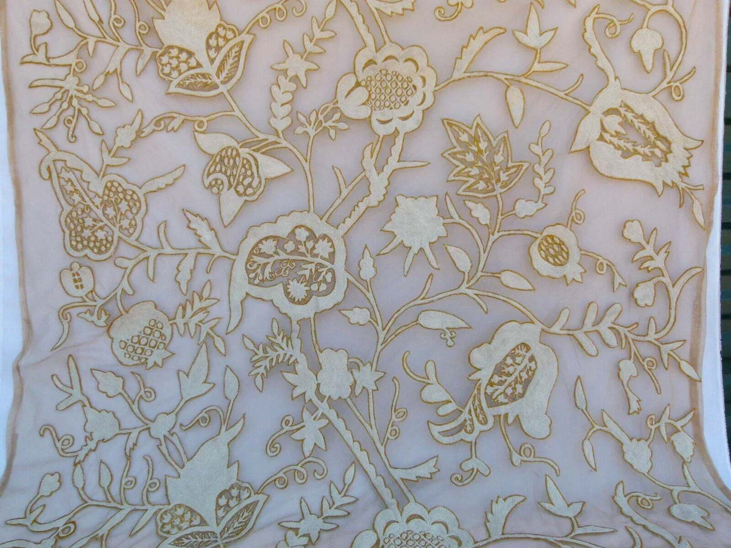 Scalamandre Sikandra Crewel Sheer Ivory Multi Wool Hand Crewel Old World Weavers MSRP USD 770/Y