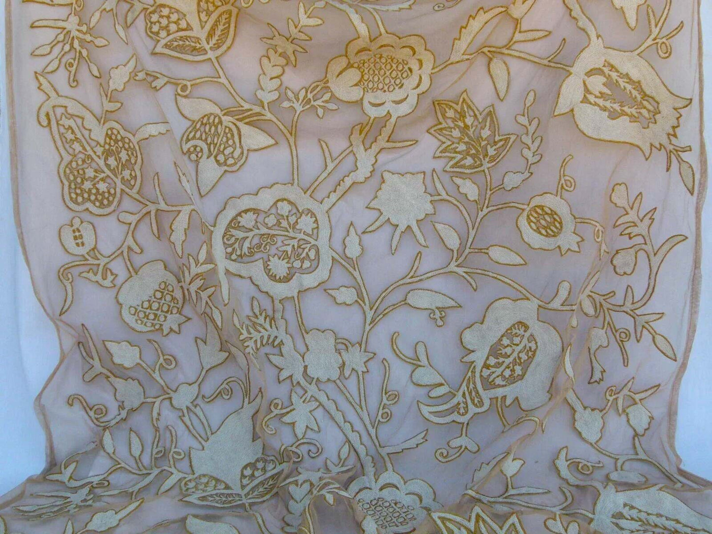 Scalamandre Sikandra Crewel Sheer Ivory Multi Wool Hand Crewel Old World Weavers MSRP USD 770/Y