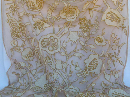 Scalamandre Sikandra Crewel Sheer Ivory Multi Wool Hand Crewel Old World Weavers MSRP USD 770/Y