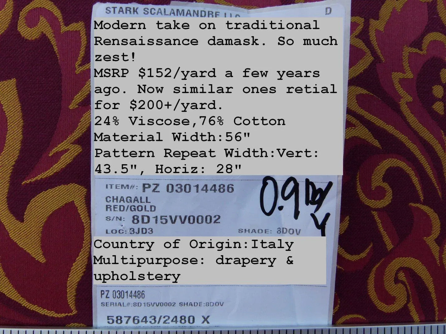 Scalamandre "chagall Red Gold Renaissance Damask Old World Weavers MSRP USD 152