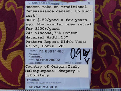Scalamandre "chagall Red Gold Renaissance Damask Old World Weavers MSRP USD 152