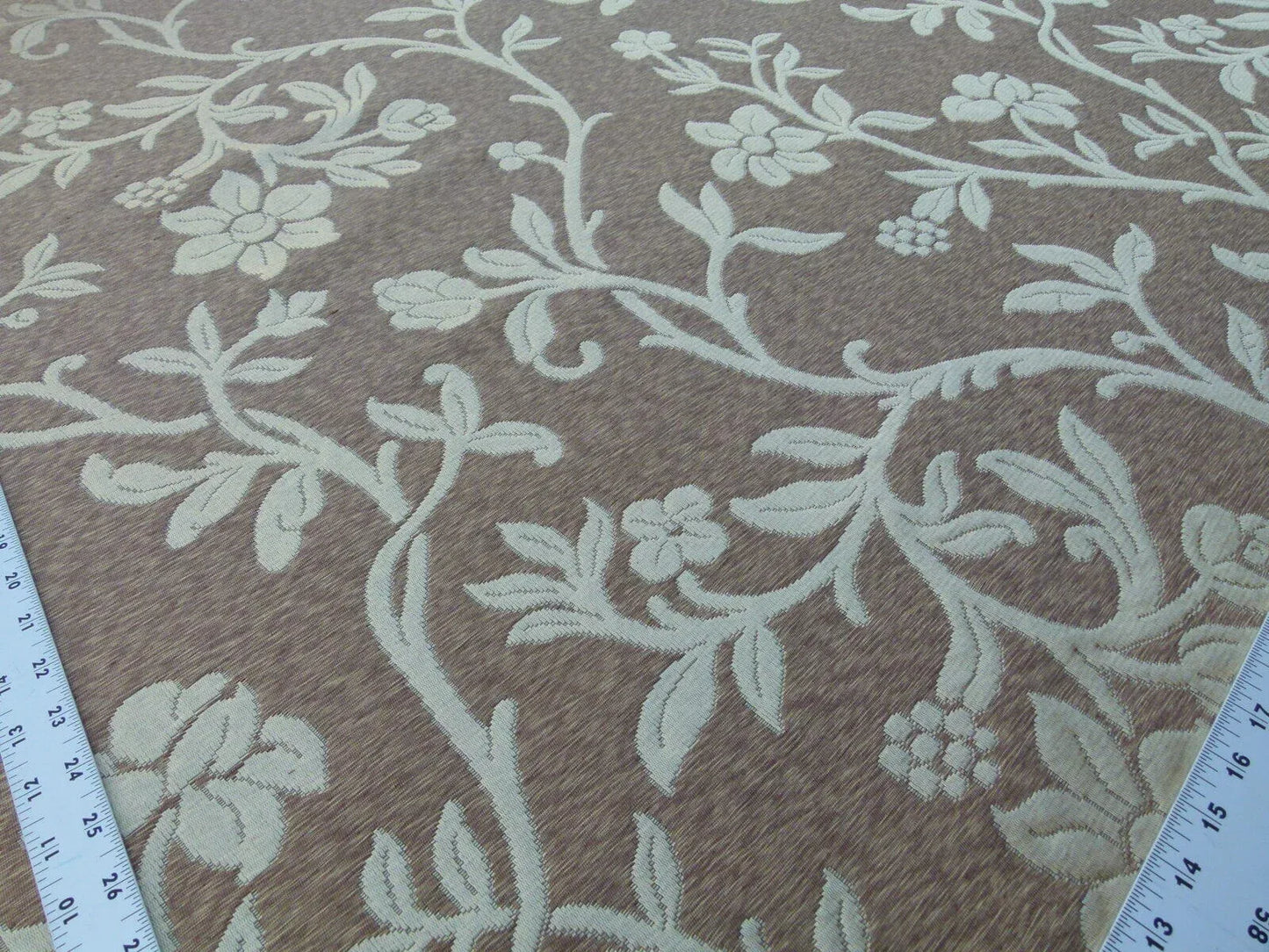 Scalamandre Romantic Sapporo Sand Gold Beige Brown  Silk Linen Lampas MSRP USD 516/y Superb Weight! Vine