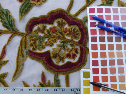 Scalamandre Sikandra Crewel Sheer Multi Wool Hand Crewel Old World Weavers MSRP USD 770/Y